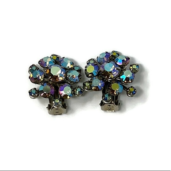 ✨SPARKLING✨ Blue Vintage AB Rhinestone Clip on Earrings - Picture 2 of 4